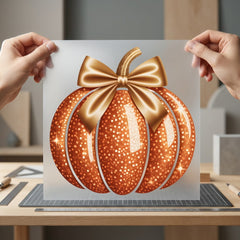 Sparkle Pumpkin Bow Autumn Halloween Thanksgiving Ready to Press DTF Transfer for Dtf