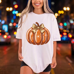 Sparkle Pumpkin Bow Fall Halloween Thanksgiving Ready to Press DTF Transfer for Dtf