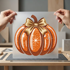 Sparkle Pumpkin Bow Fall Halloween Thanksgiving Ready to Press DTF Transfer for Dtf