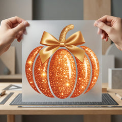 Sparkling Glitter Pumpkin Bow Halloween Thanksgiving Ready to Press DTF Transfer for Dtf