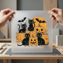 Spooky Black Cats Pumpkins Halloween Fall Ready to Press DTF Transfer for Dtf