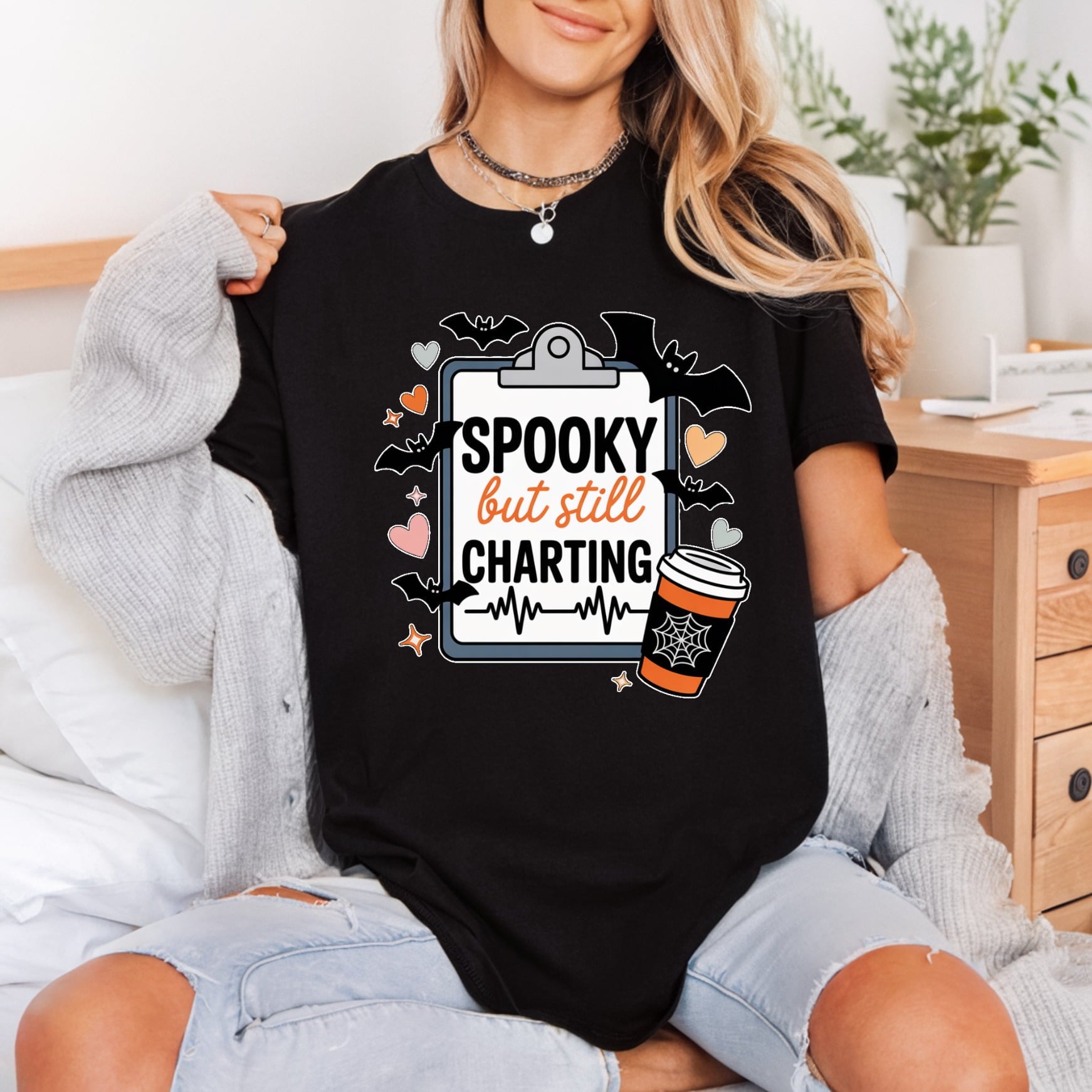 Spooky But Still Charting Halloween Nurse Ready to Press DTF Transfer for Dtf