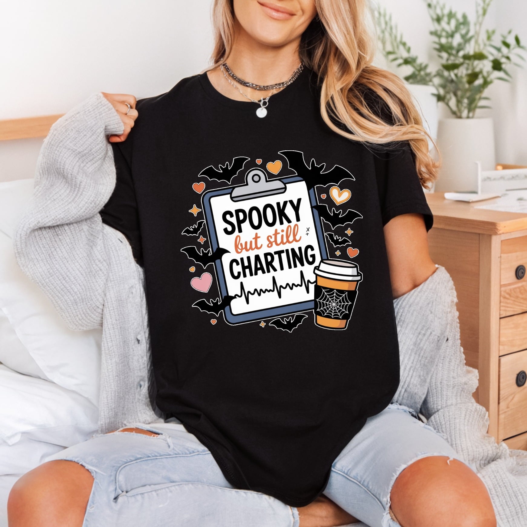 Spooky But Still Charting Halloween Nurse Ready to Press DTF Transfer for Dtf