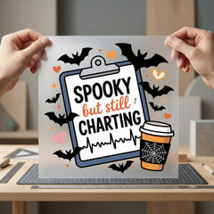 Spooky But Still Charting Halloween Nurse Ready to Press DTF Transfer for Dtf