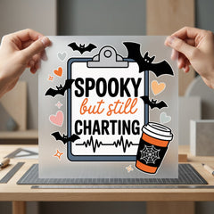 Spooky But Still Charting Halloween Nurse Ready to Press DTF Transfer for Dtf