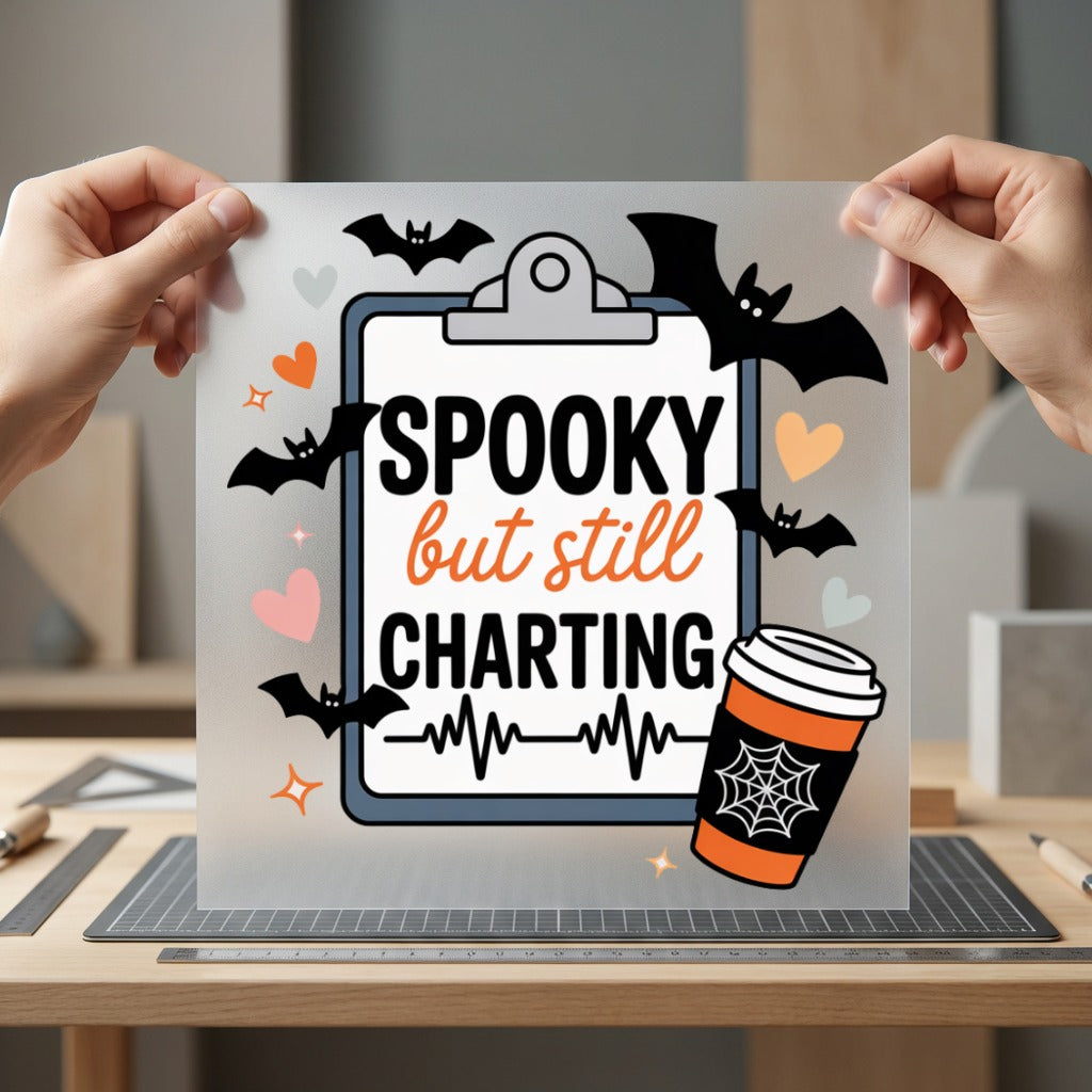 Spooky But Still Charting Halloween Nurse Ready to Press DTF Transfer for Dtf