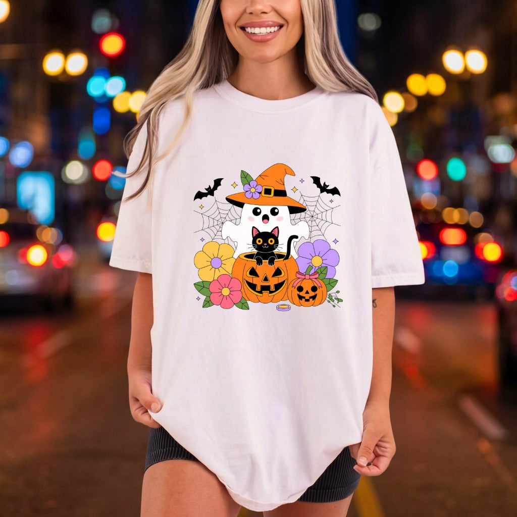 Spooky Ghost Cat Halloween Halloween Autumn Ready to Press DTF Transfer for Dtf