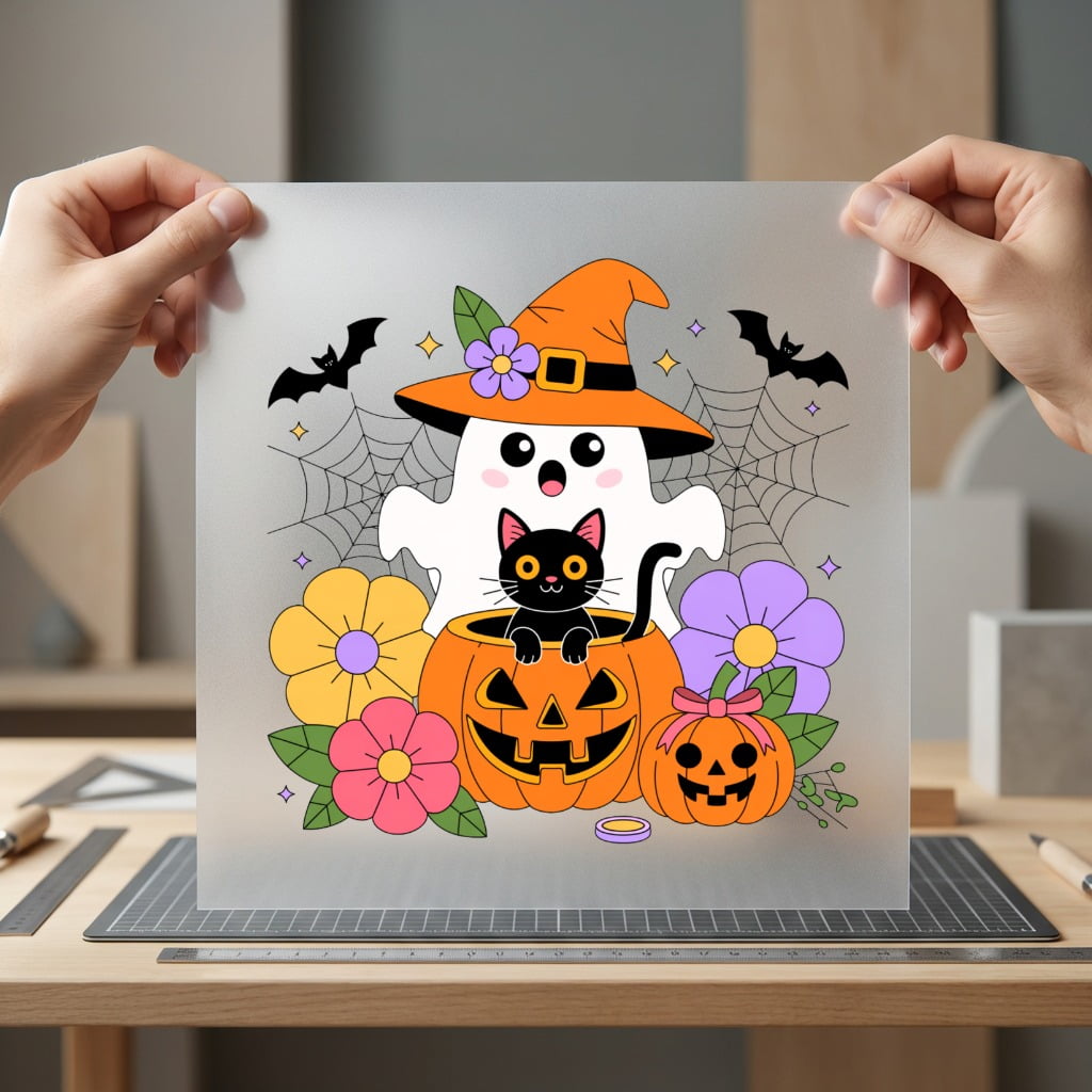 Spooky Ghost Cat Halloween Halloween Autumn Ready to Press DTF Transfer for Dtf