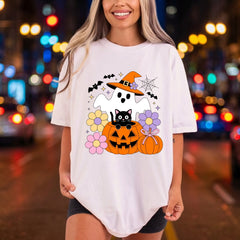 Spooky Ghost Cat Pumpkin Halloween Retro Ready to Press DTF Transfer for Dtf