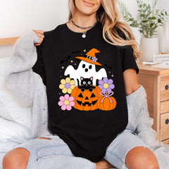 Spooky Ghost Cat Pumpkin Halloween Retro Ready to Press DTF Transfer for Dtf