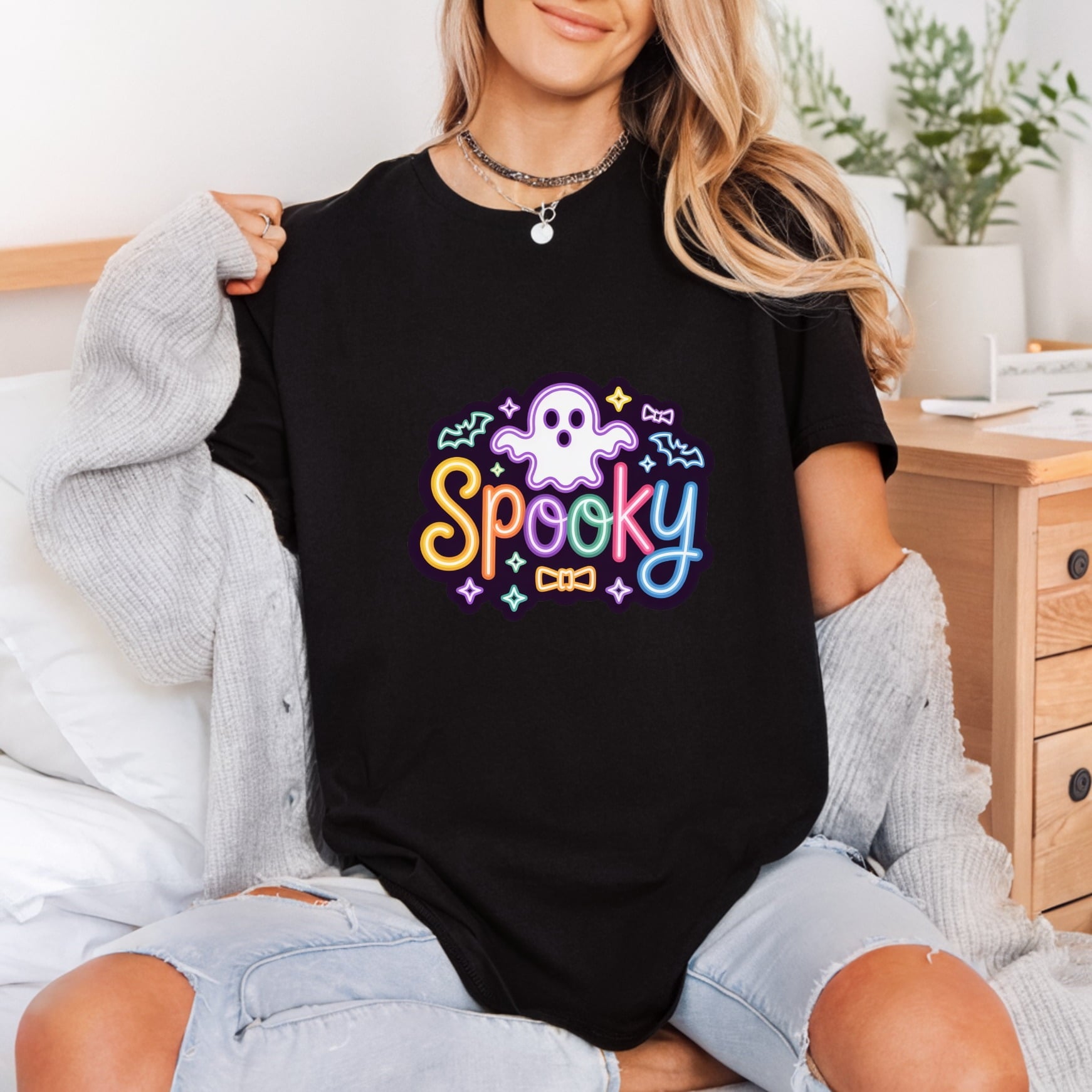 Spooky Ghost Neon Halloween Halloween Retro Ready to Press DTF Transfer for Dtf