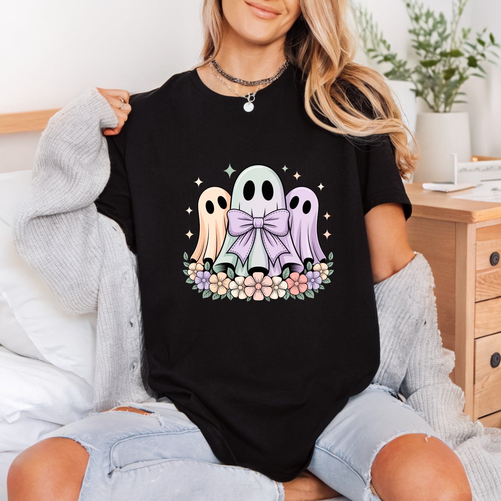 Spooky Ghosts Pastel Diy Halloween Aesthetic Ready to Press DTF Transfer for Dtf