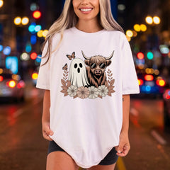Spooky Highland Cow Ghost Halloween Boho Ready to Press DTF Transfer for Dtf