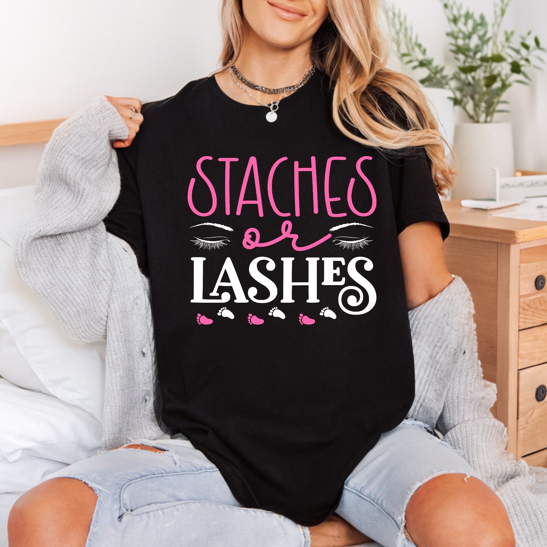 Staches Lashes Gender Reveal Mom Ready to Press DTF Transfer for Dtf
