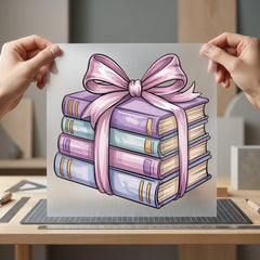 Stacked Books Bow Cozy Teacher Aesthetic Ready to Press DTF Transfer for Dtf