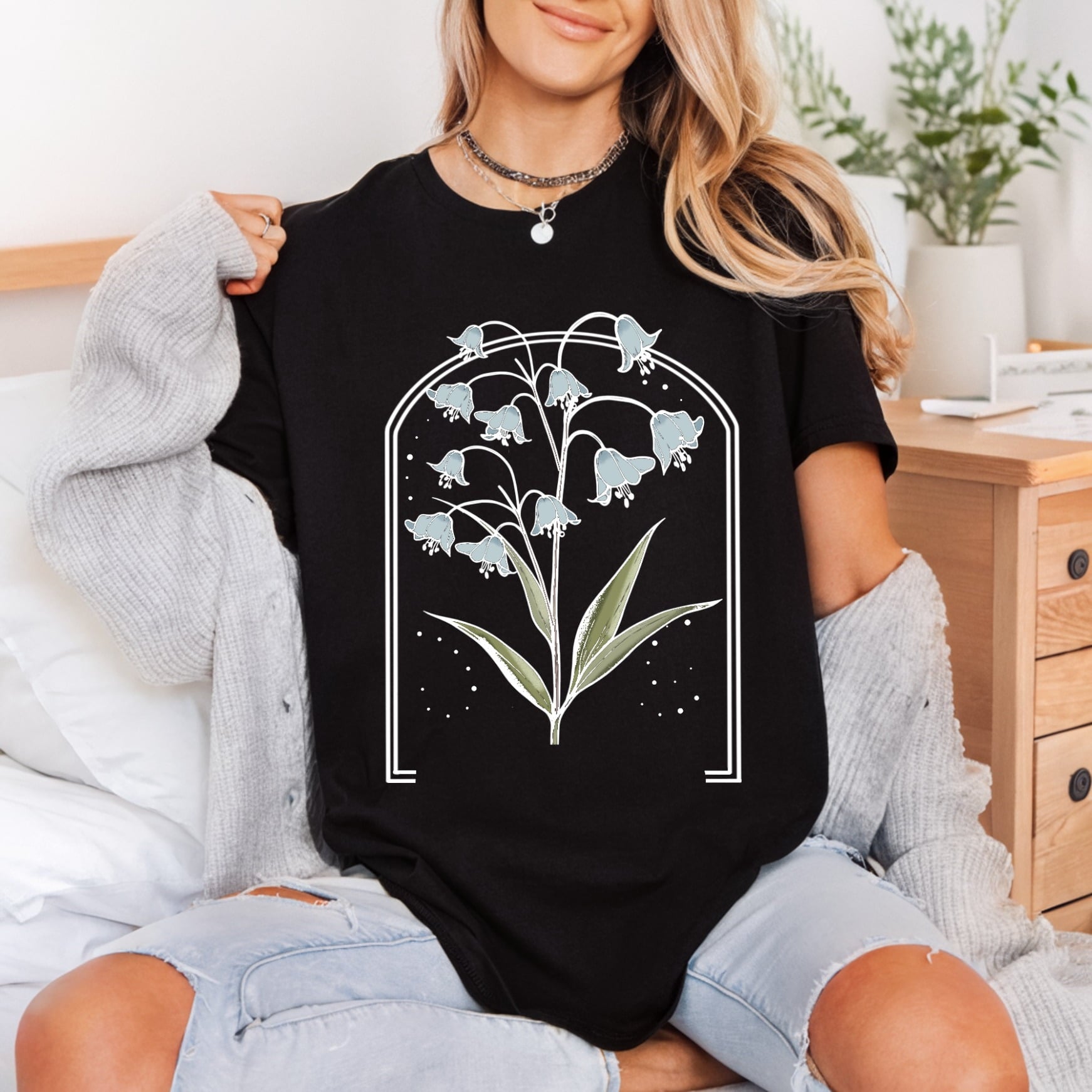 Stained Glass Bluebell Botanical Aesthetic Floral Ready to Press DTF Transfer for Dtf