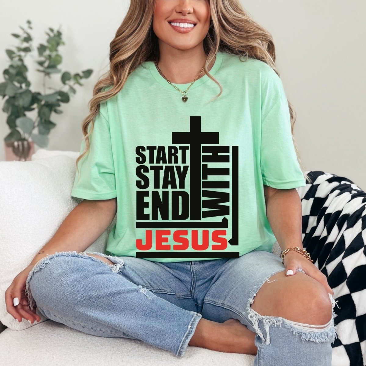 Start End With Jesus | Faith & Cross Street Style Tee - Luckets.com
