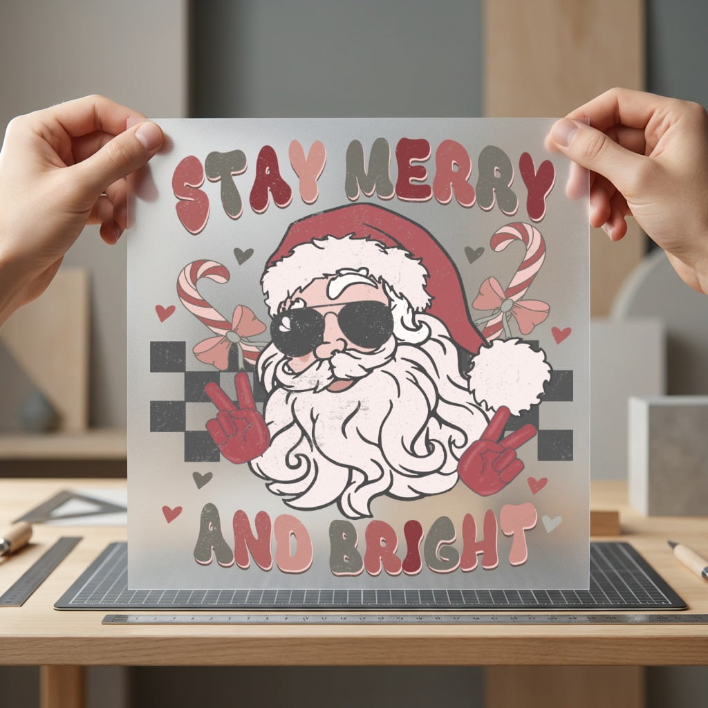 Stay Merry Bright Santa Christmas Vintage Ready to Press DTF Transfer for Dtf