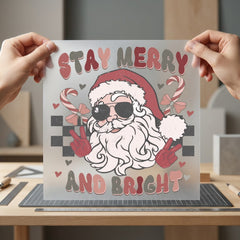 Stay Merry Bright Santa Christmas Vintage Ready to Press DTF Transfer for Dtf