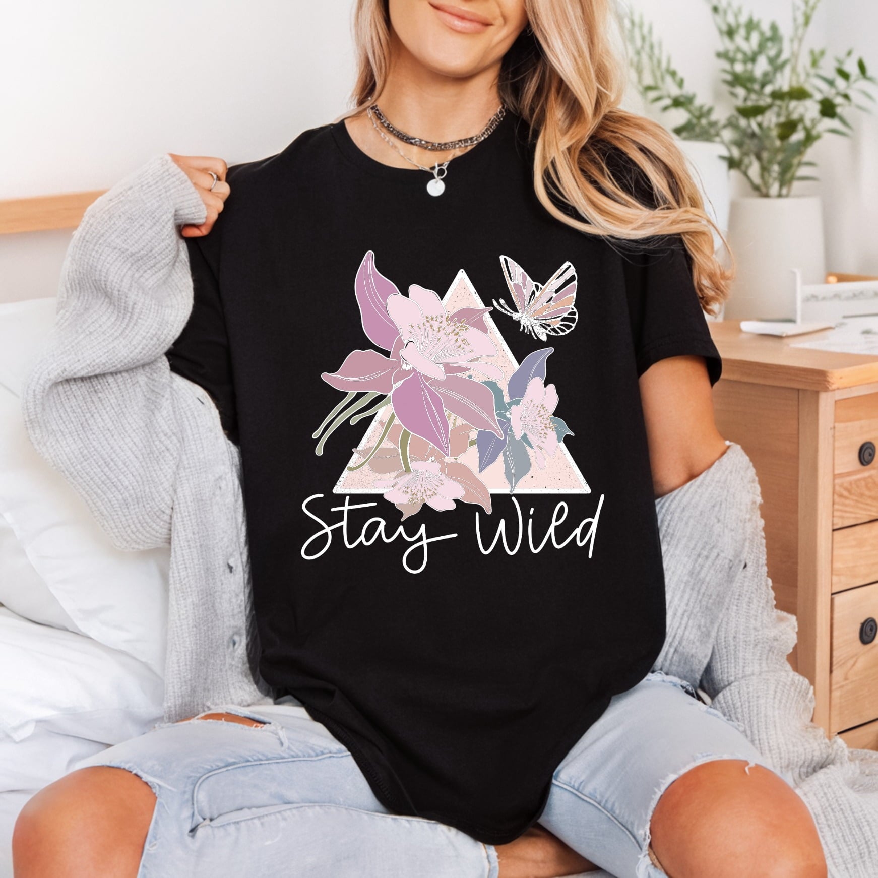Stay Wild Floral Butterfly Vintage Retro Ready to Press DTF Transfer for Dtf