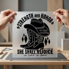 Strength Honor Cowgirl Western Christian Faith Ready to Press DTF Transfer for Dtf