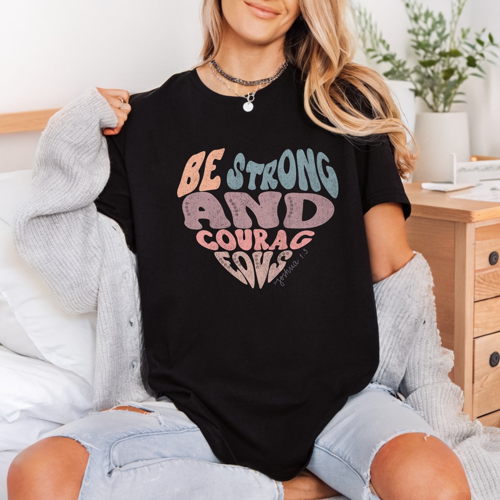 Strong Courageous Retro Faith Christian Faith Ready to Press DTF Transfer for Dtf