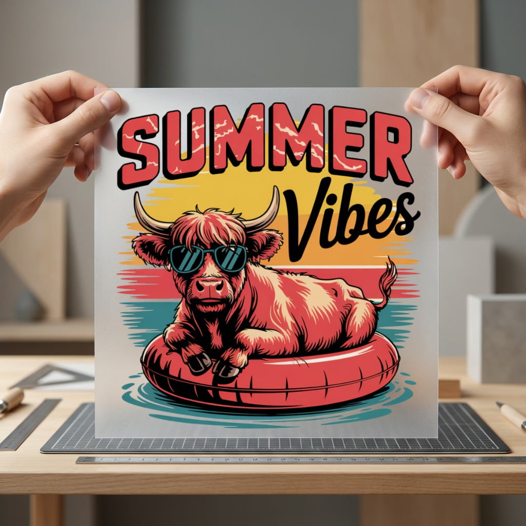 Summer Highland Cow Vibes Summer Funny Ready to Press DTF Transfer for Dtf