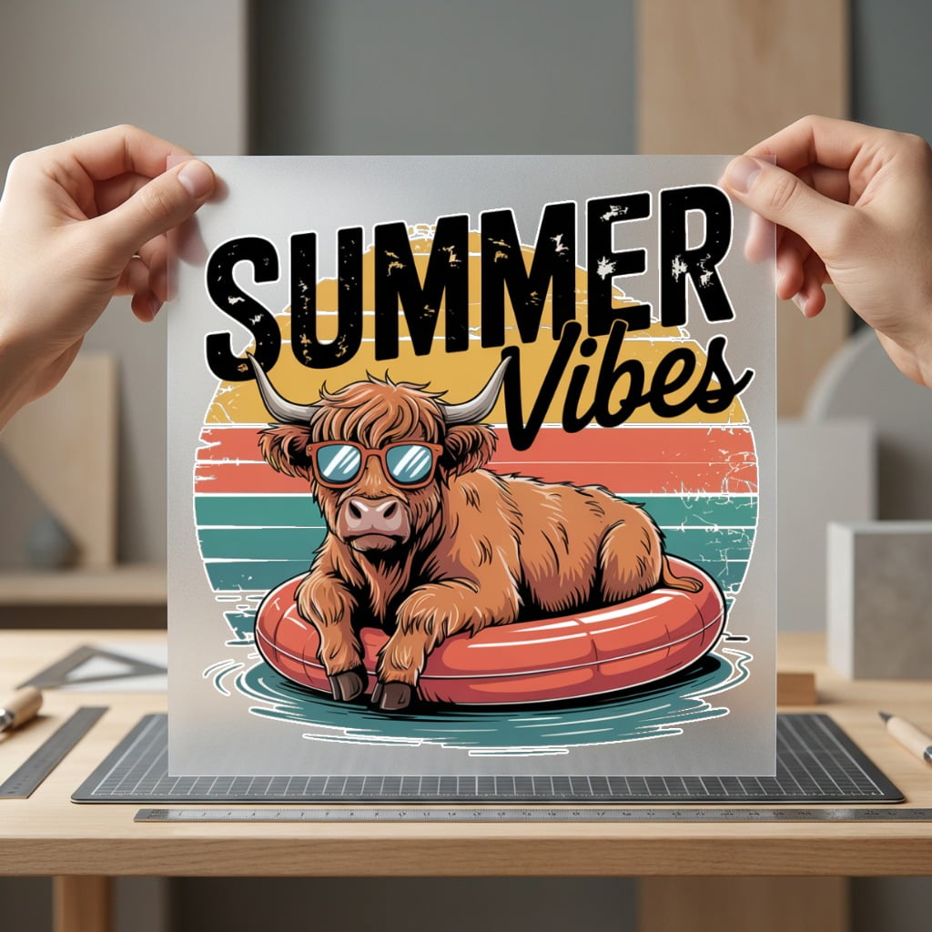 Summer Vibes Highland Cow Summer Pet Ready to Press DTF Transfer for Dtf