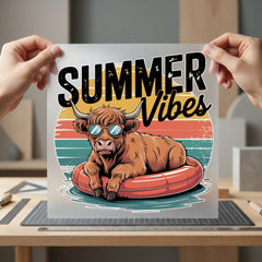 Summer Vibes Highland Cow Summer Pet Ready to Press DTF Transfer for Dtf