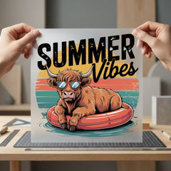 Summer Vibes Highland Cow Summer Pet Ready to Press DTF Transfer for Dtf