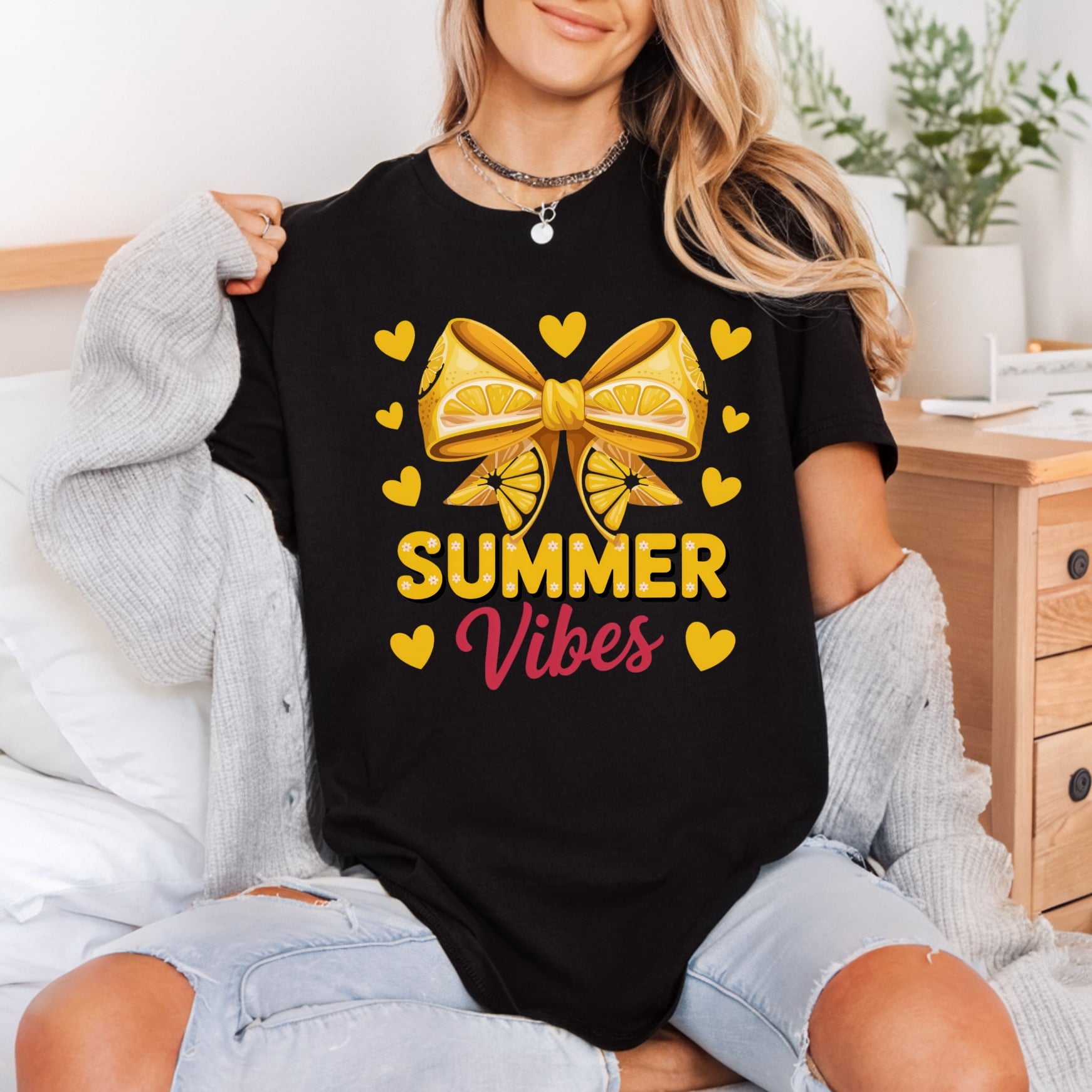 Summer Vibes Lemon Bow Summer Ready to Press DTF Transfer for Dtf