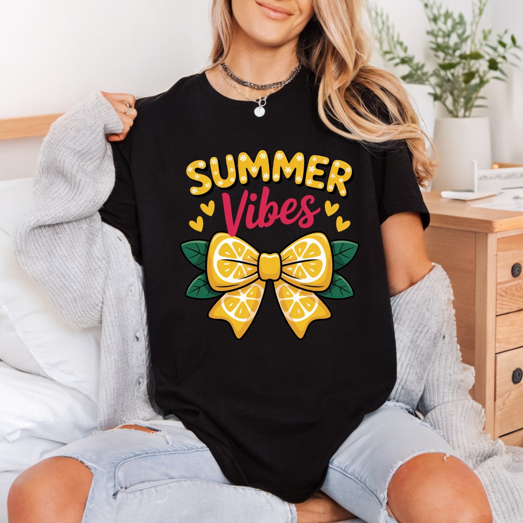 Summer Vibes Lemon Bow Summer Ready to Press DTF Transfer for Dtf