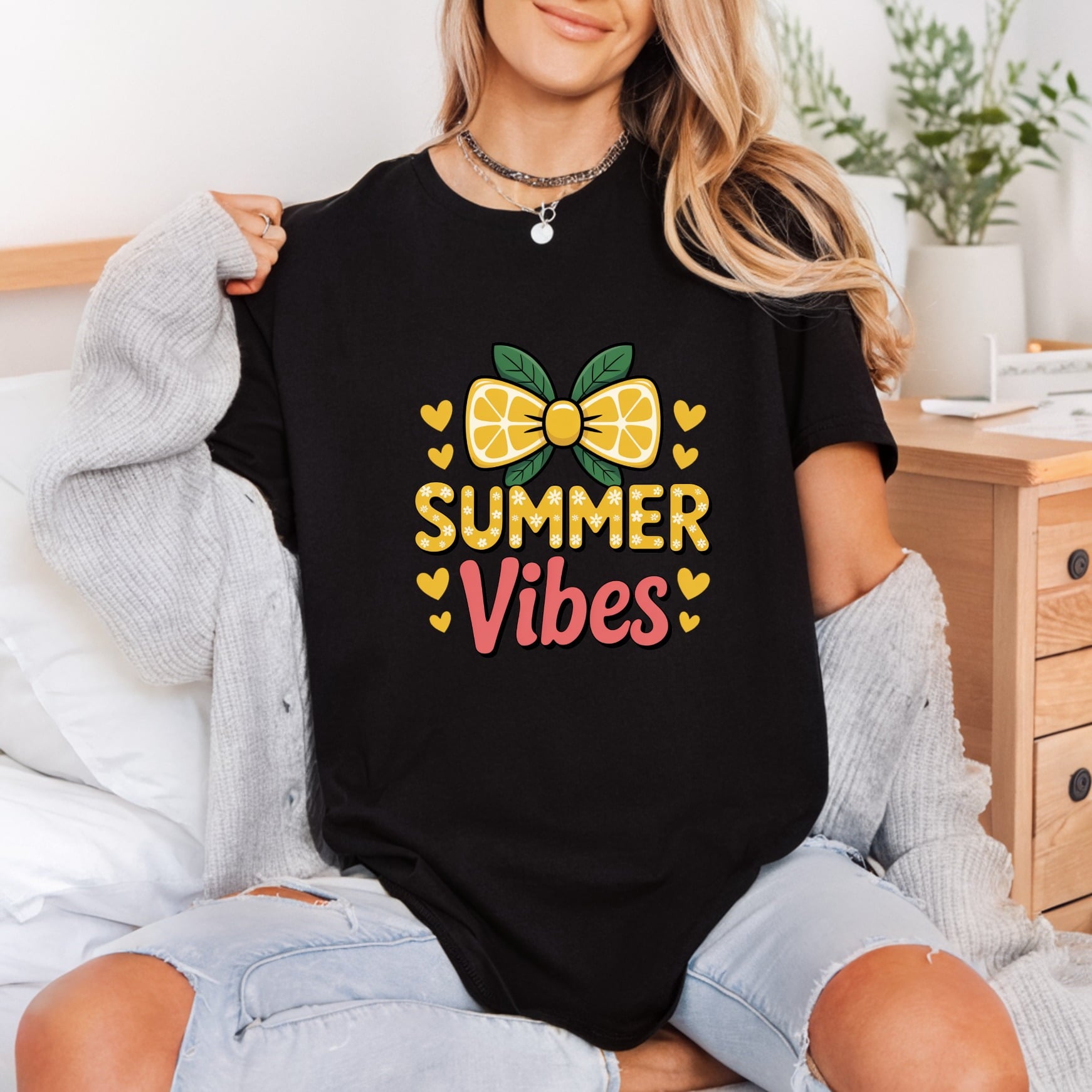 Summer Vibes Lemon Bow Summer Retro Ready to Press DTF Transfer for Dtf
