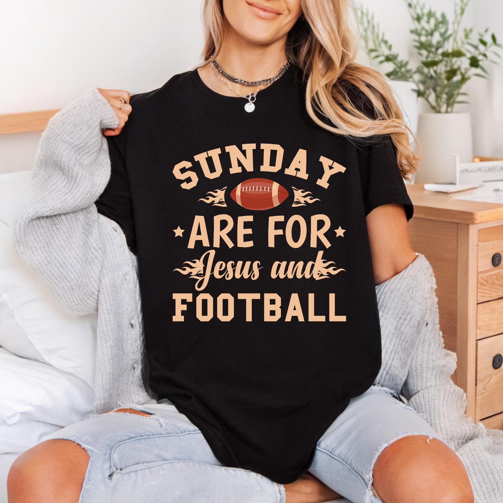 Sunday Jesus Football Game Christian Faith Ready to Press DTF Transfer for Dtf