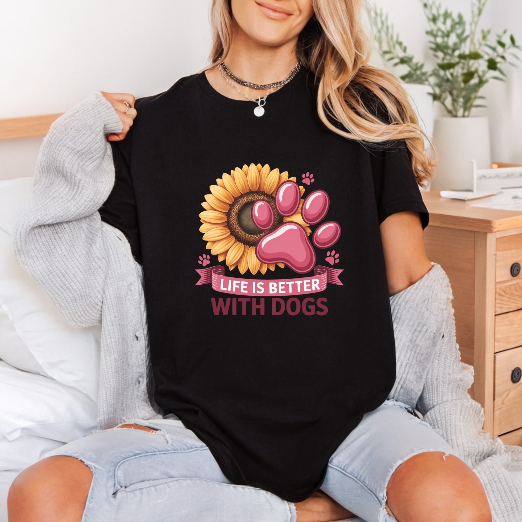 Sunflower Paw Pet Lover Mom Dad Ready to Press DTF Transfer for Dtf