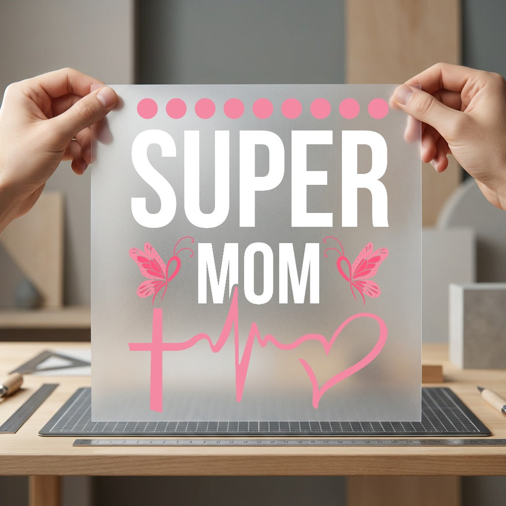 Super Mom Pink Ribbon Mom Ready to Press DTF Transfer for Dtf