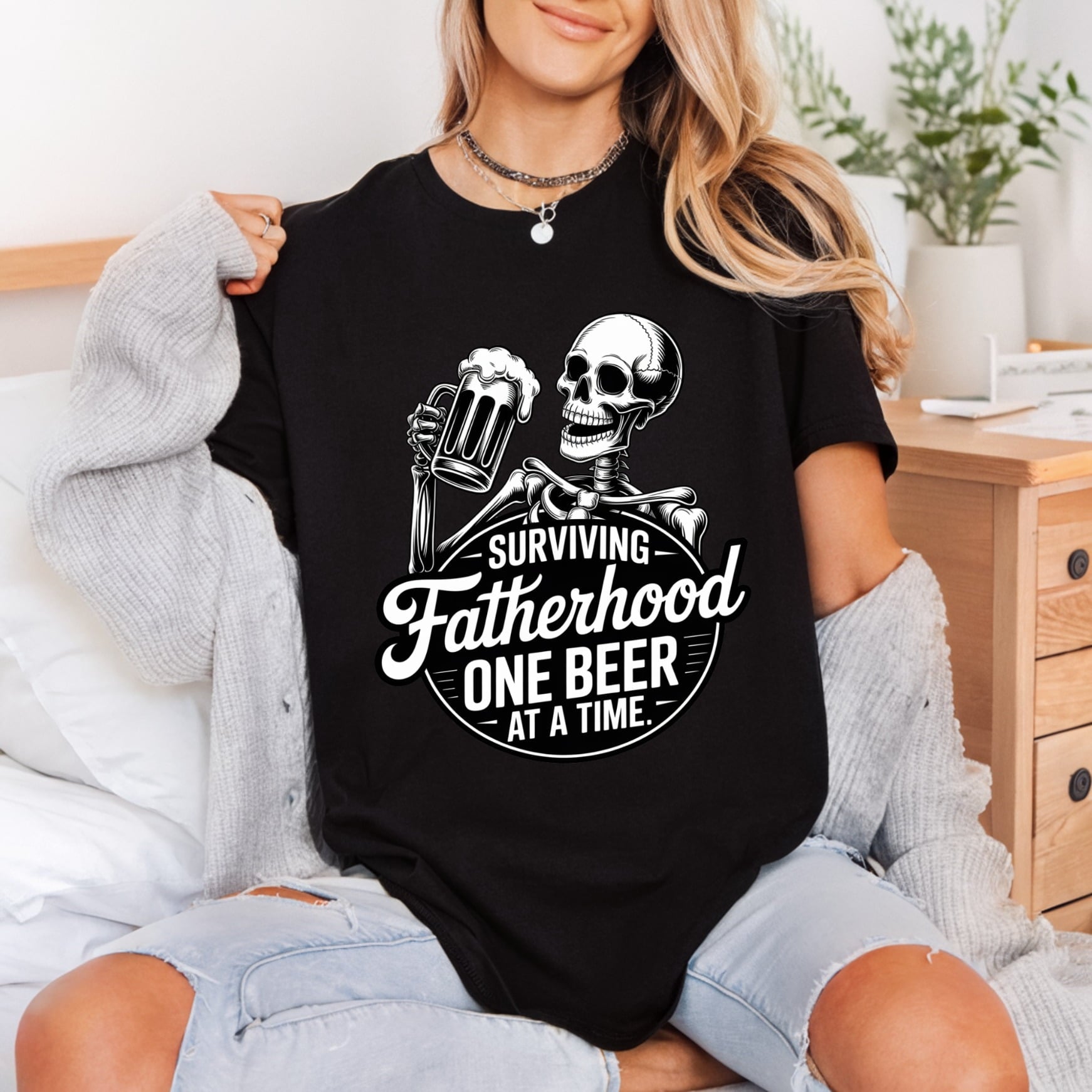 Surviving Fatherhood One Beer Dad Funny Ready to Press DTF Transfer for Dtf