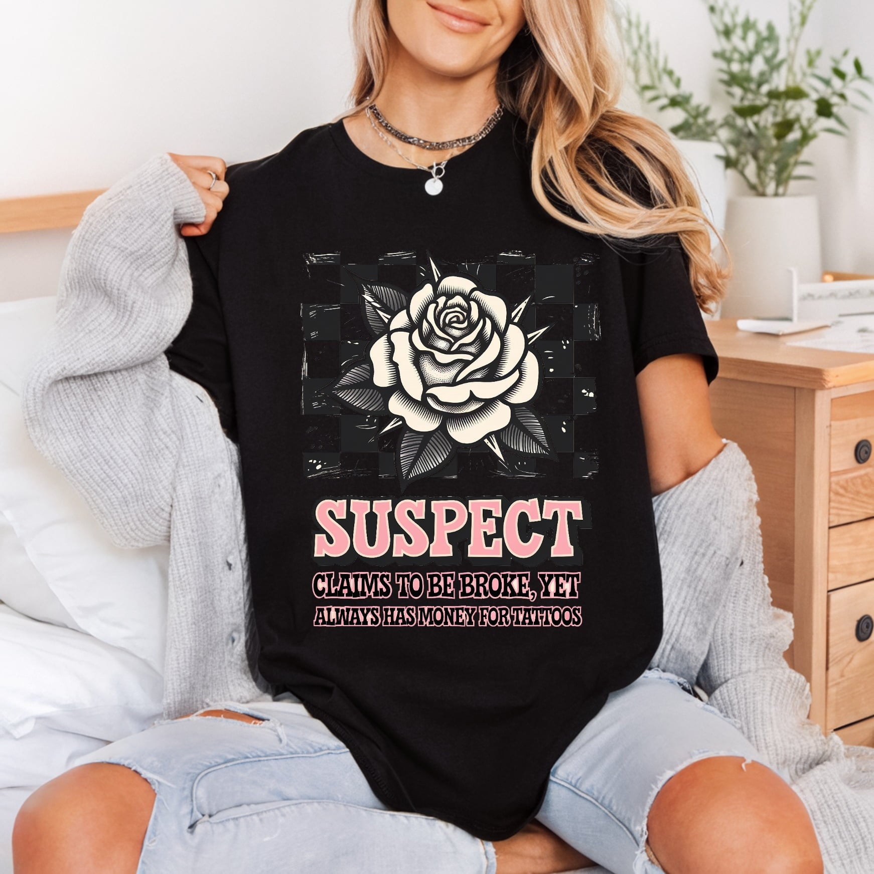 Suspect Tattoo Rose Retro Vintage Retro Ready to Press DTF Transfer for Dtf
