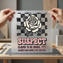 Suspect Tattoo Rose Retro Vintage Retro Ready to Press DTF Transfer for Dtf