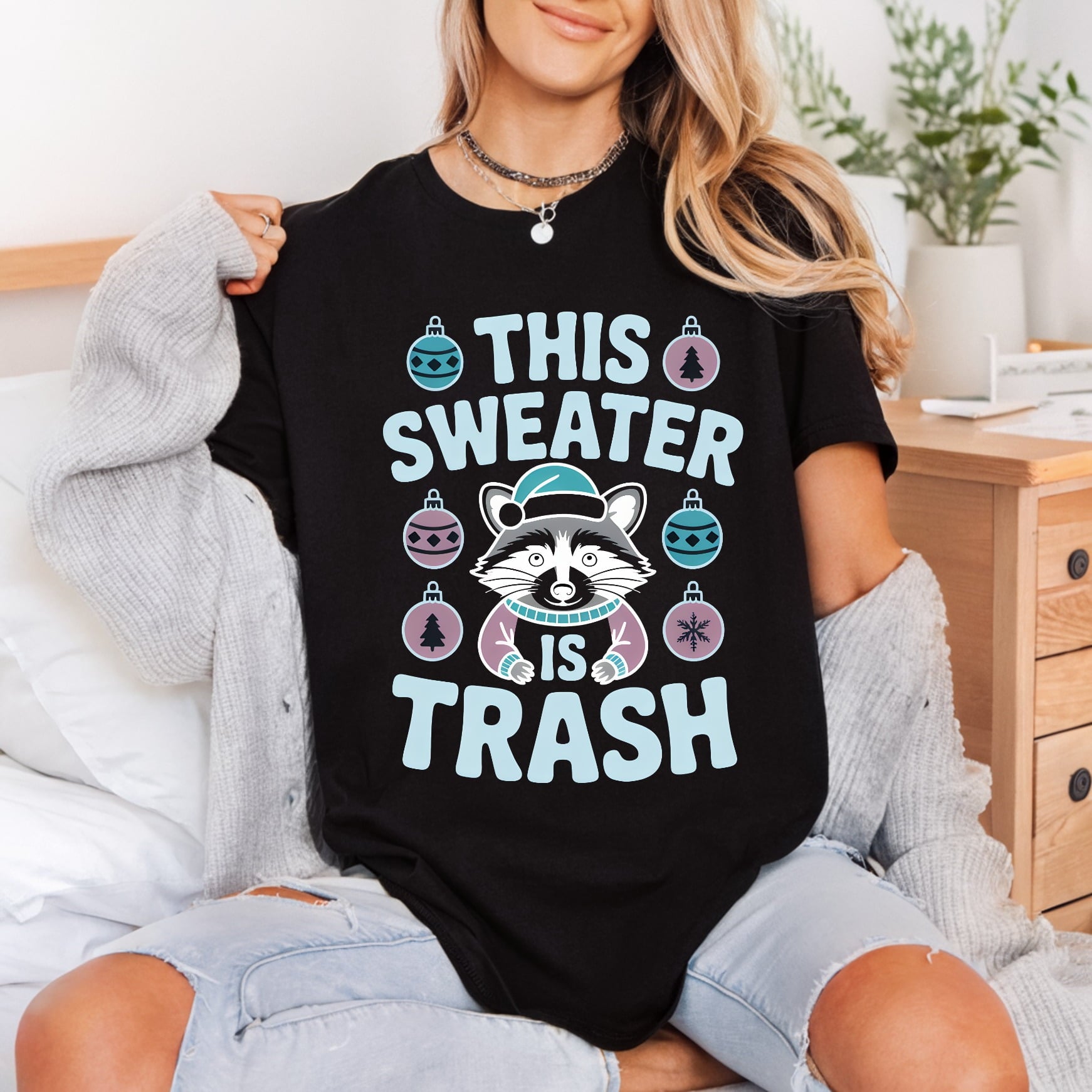 Sweater Trash Raccoon Funny Christmas Funny Ready to Press DTF Transfer for Dtf