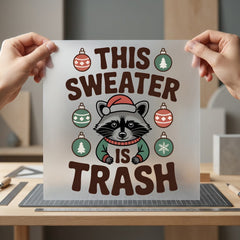 Sweater Trash Raccoon Funny Christmas Funny Ready to Press DTF Transfer for Dtf