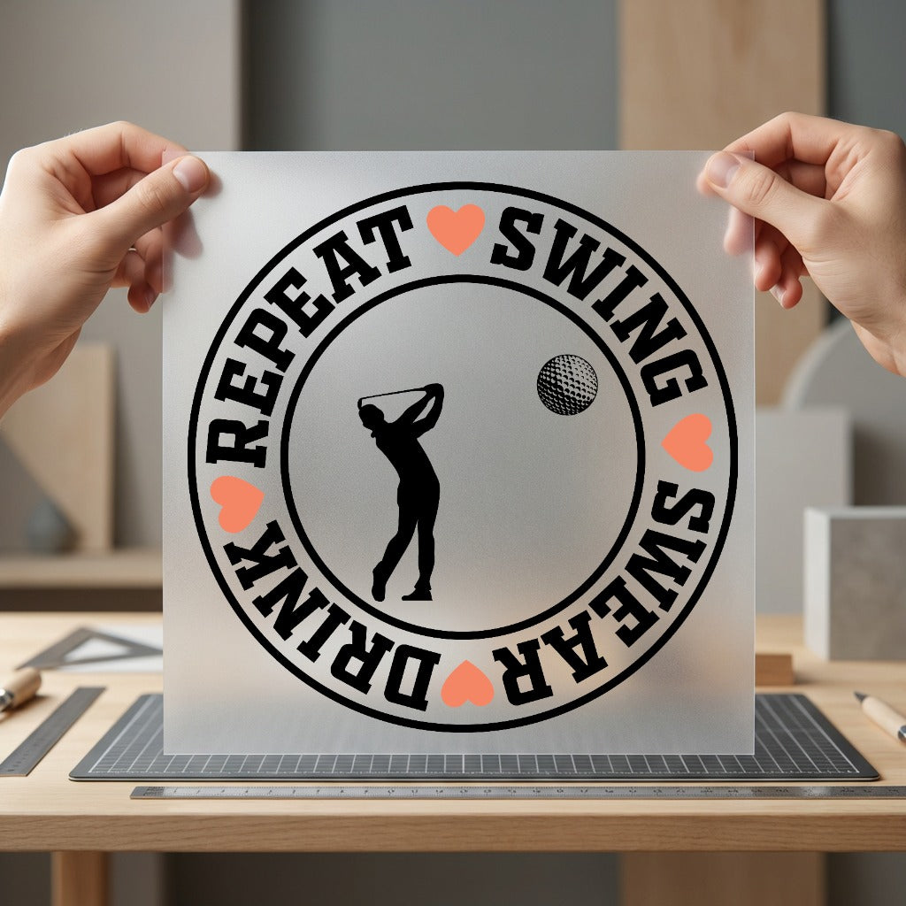 Swing Swear Repeat Golf Dad Funny Ready to Press DTF Transfer for Dtf