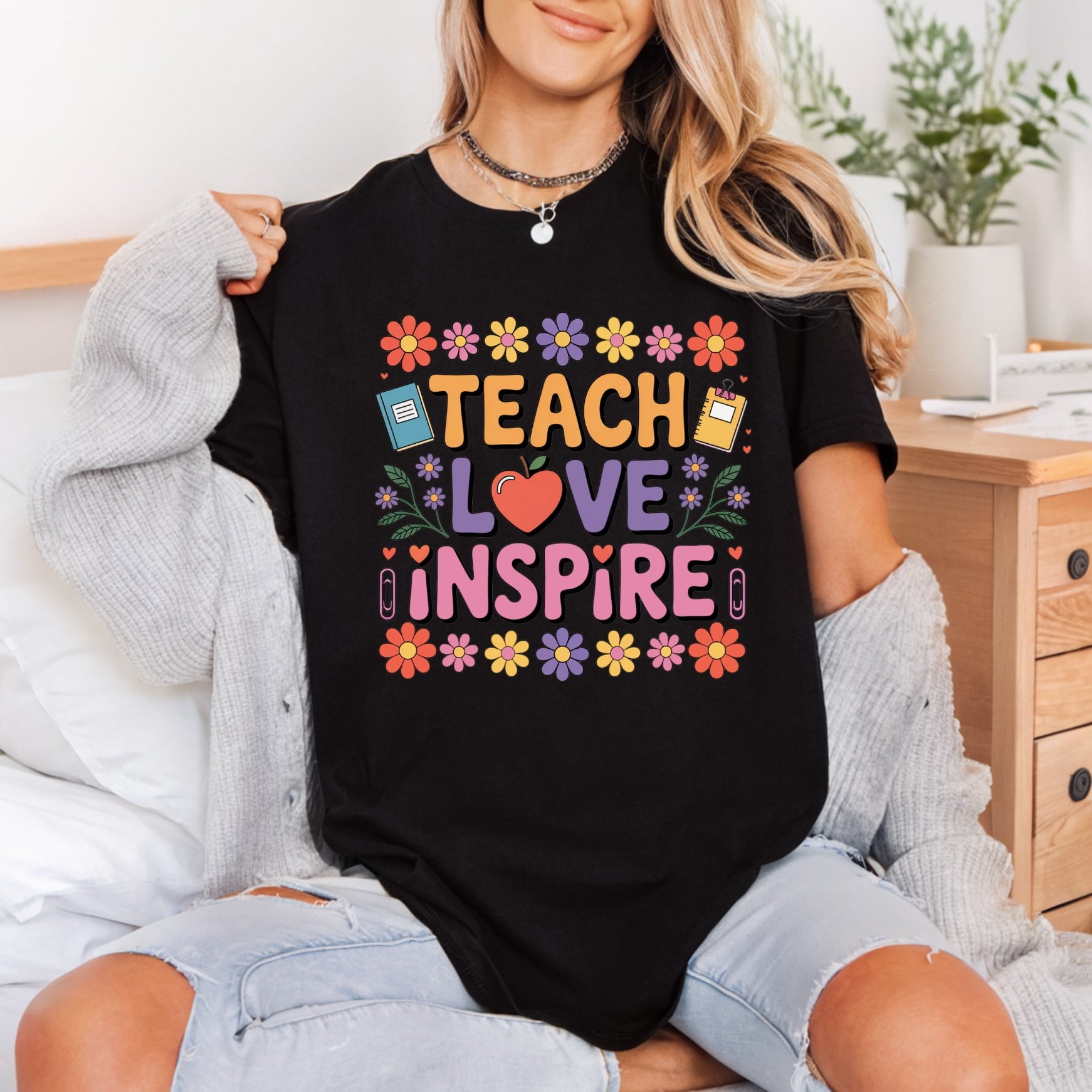 Teach Love Inspire Retro Teacher Retro Ready to Press DTF Transfer for Dtf