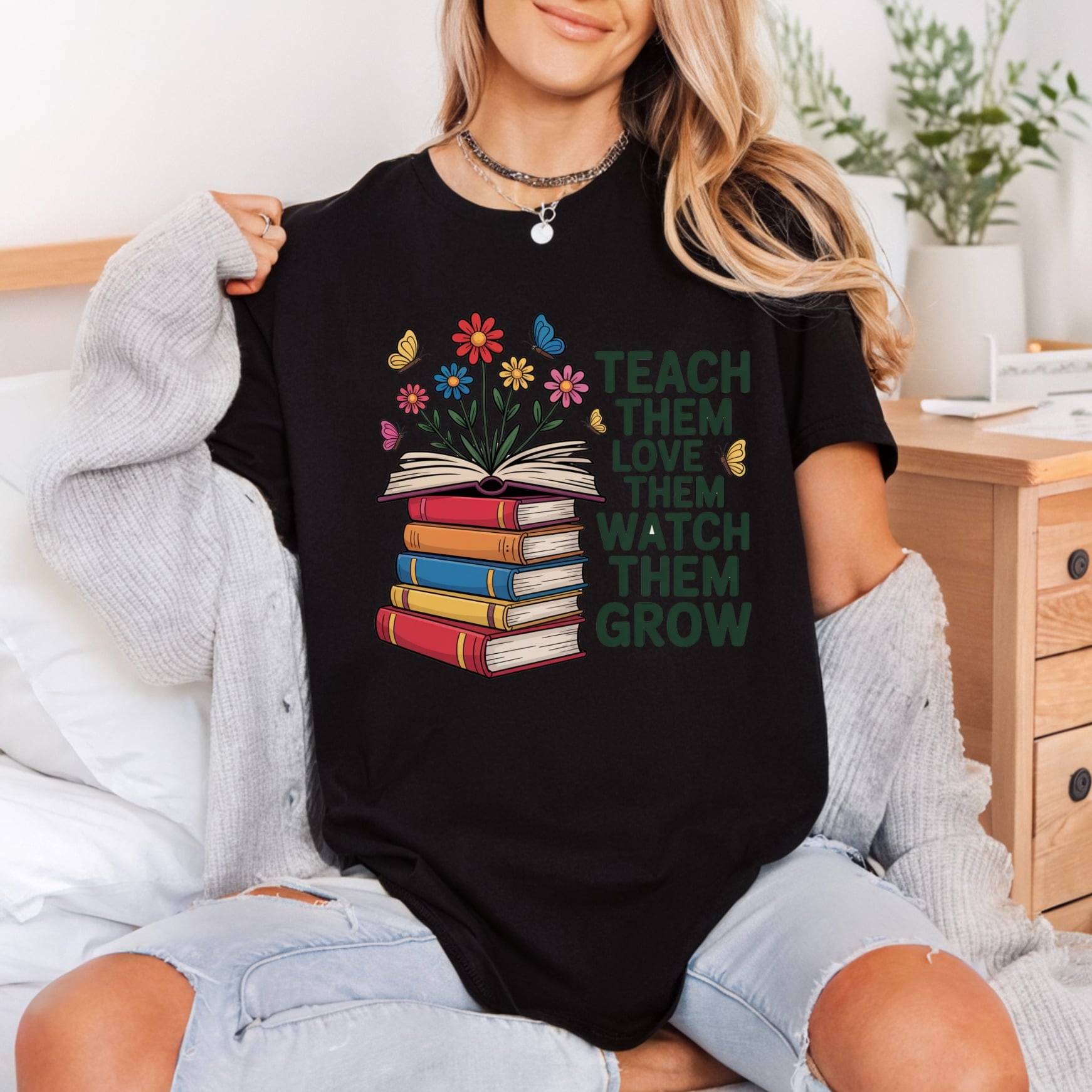 Teach Them Love Watch Teacher Floral Ready to Press DTF Transfer for Dtf