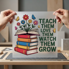 Teach Them Love Watch Teacher Floral Ready to Press DTF Transfer for Dtf