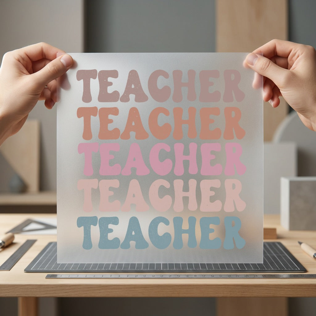Teacher Groovy Retro Repeat Teacher Vintage Ready to Press DTF Transfer for Dtf
