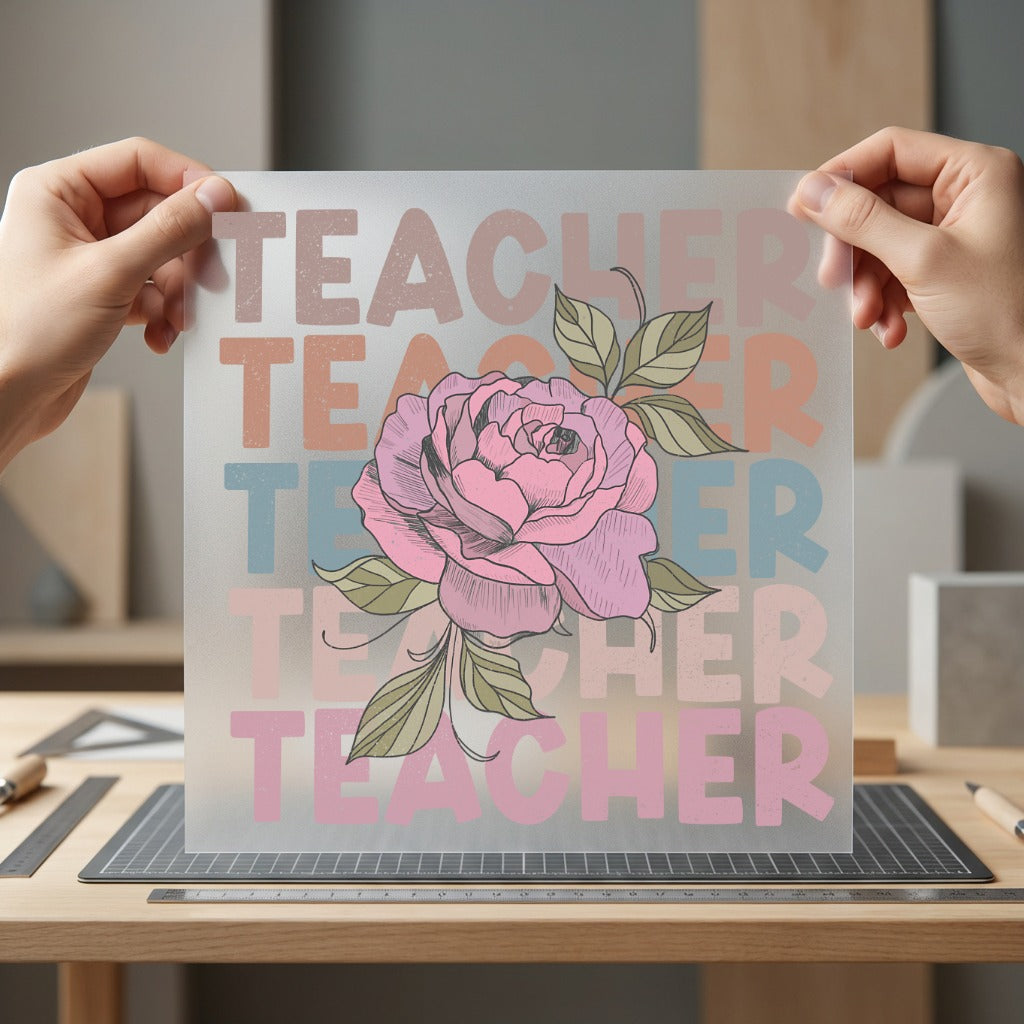 Teacher Rose Floral Retro Teacher Vintage Ready to Press DTF Transfer for Dtf