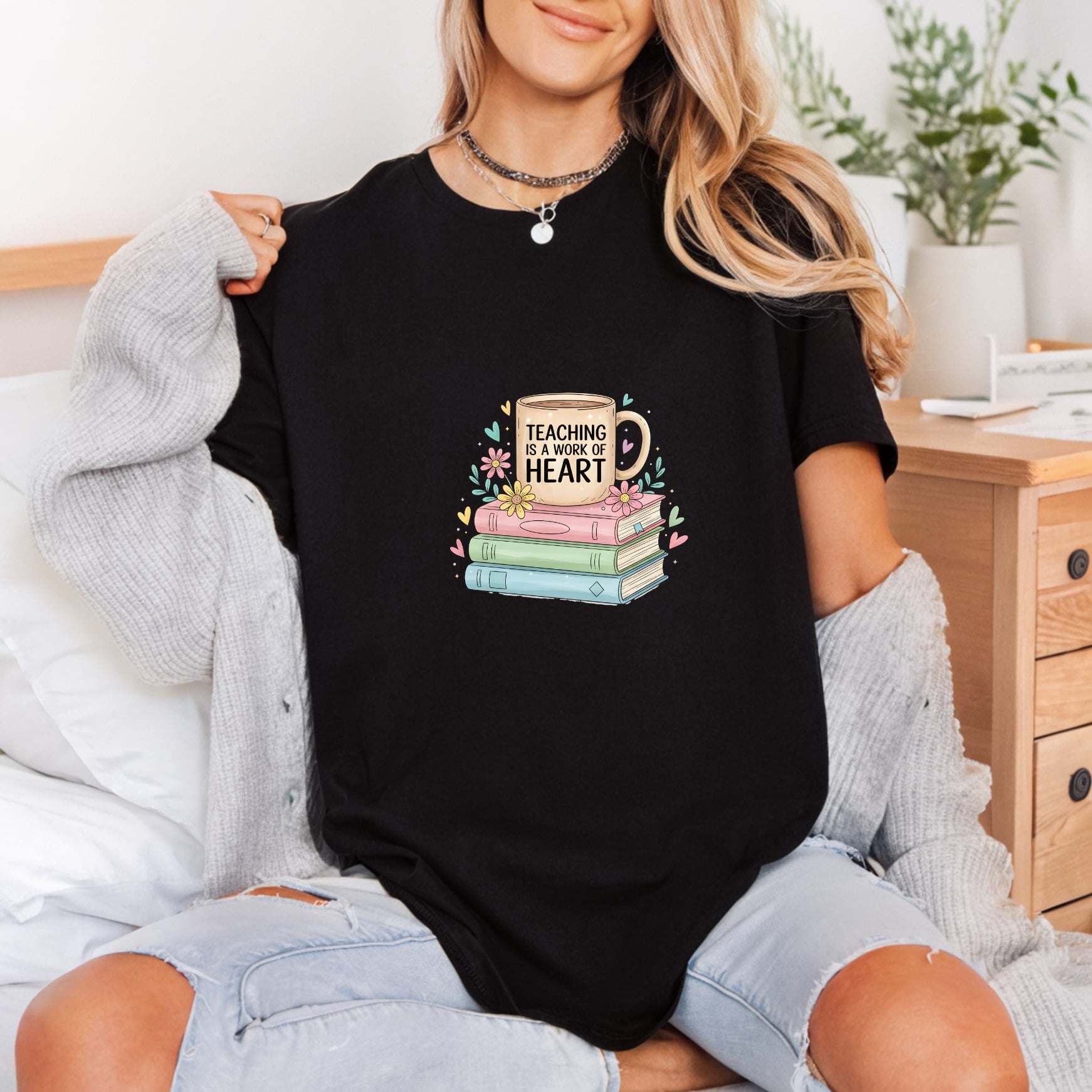 Teaching Work Heart Teacher Teacher Ready to Press DTF Transfer for Dtf