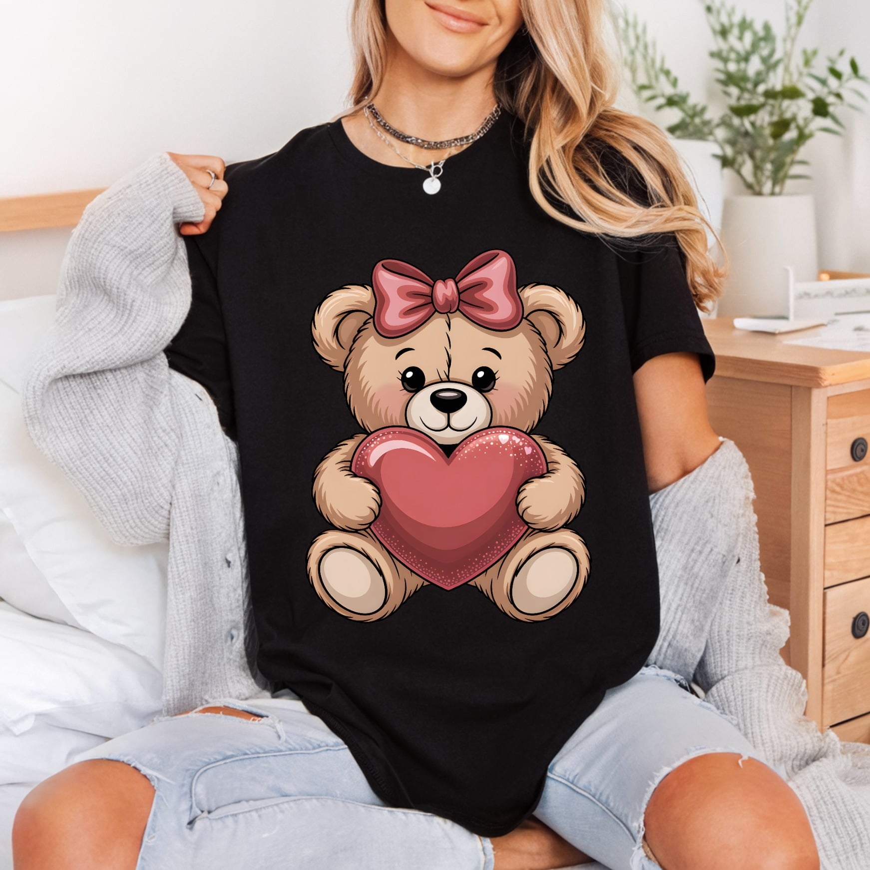 Teddy Bear Heart Kawaii Valentine Ready to Press DTF Transfer for Dtf