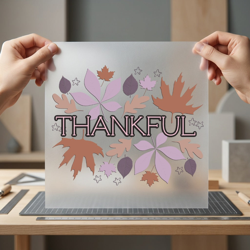 Thankful Autumn Leaves Fall Thanksgiving Autumn Ready to Press DTF Transfer for Dtf